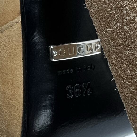 Gucci Camelia Suede Leather Beige Horse bit Block Heel Pumps Size 36.5 US 5.5 - Picture 10 of 11